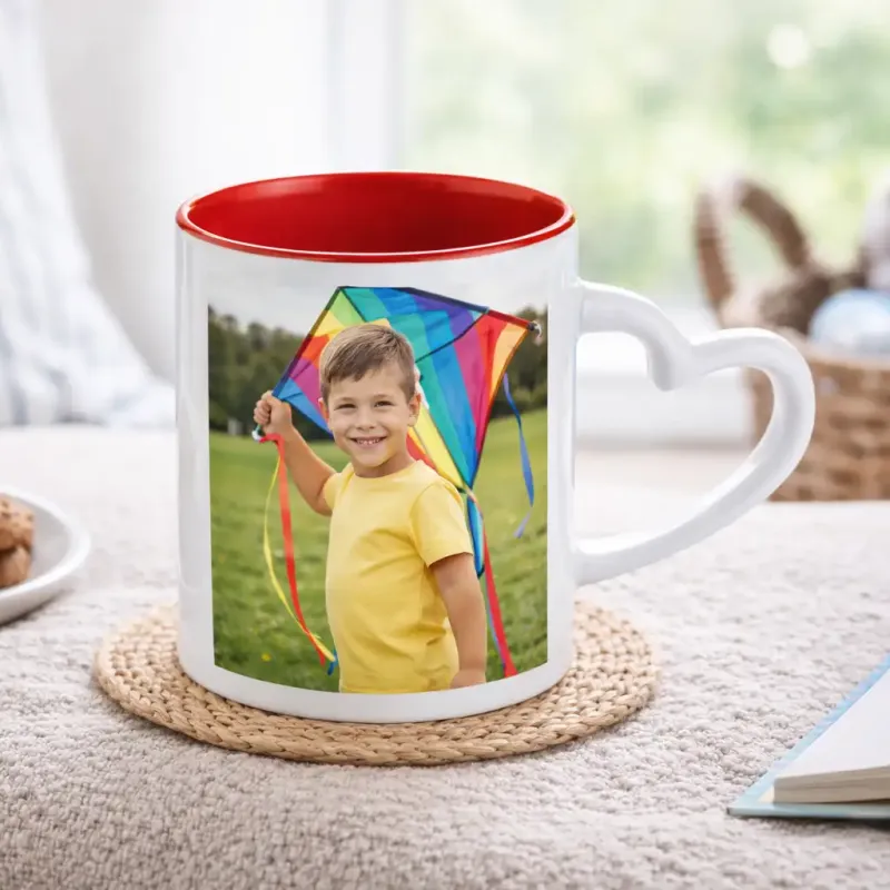 Cană personalizată cu toartă inimă 380 ml (Interior ROȘU) Cană personalizată cu toartă inimă 380 ml (Interior ROȘU)