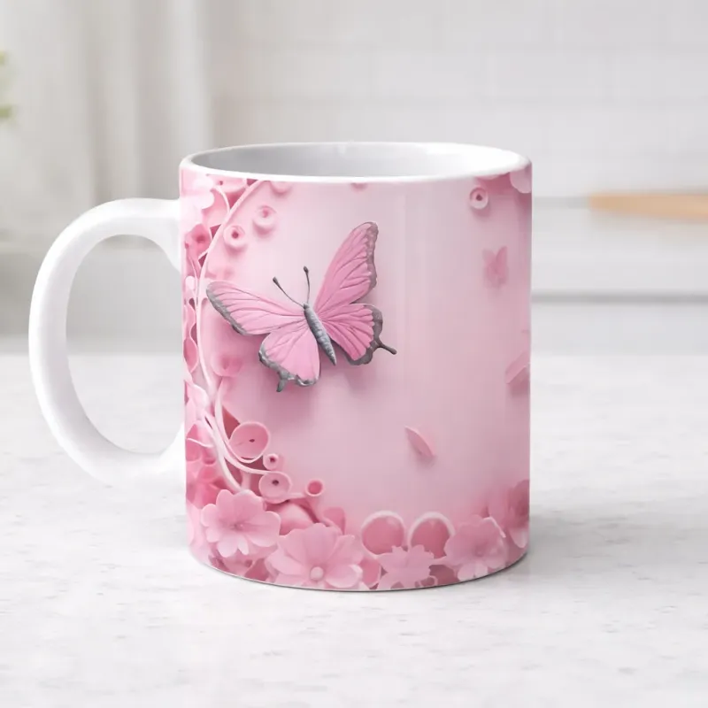 Cană personalizată, Fluture Roz Elegant